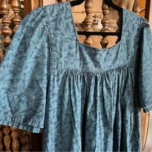 Handmade vintage Teal Blue Patterned Cotton Dress